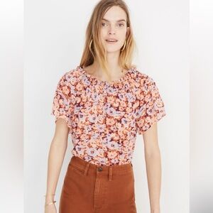 Madewell Smocked Mockneck Top in Floral Breeze